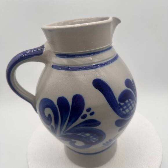 Vtg Handarbeit Salt Glaze German Water Jug Pitcher Art Pottery Gray Blue Cottage - Picture 7 of 13